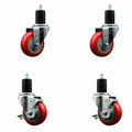 Service Caster 3.5'' SS Red Poly Wheel Swivel 1-3/4'' Expanding Stem Caster Set 2 Brakes, 4PK SCC-SSEX20S3514-PPUB-RED-2-TLB-2-134
